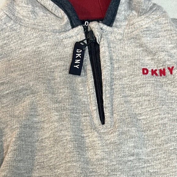 DKNY Gray and Red Cozy Footies One Piece Romper - Picture 3 of 4